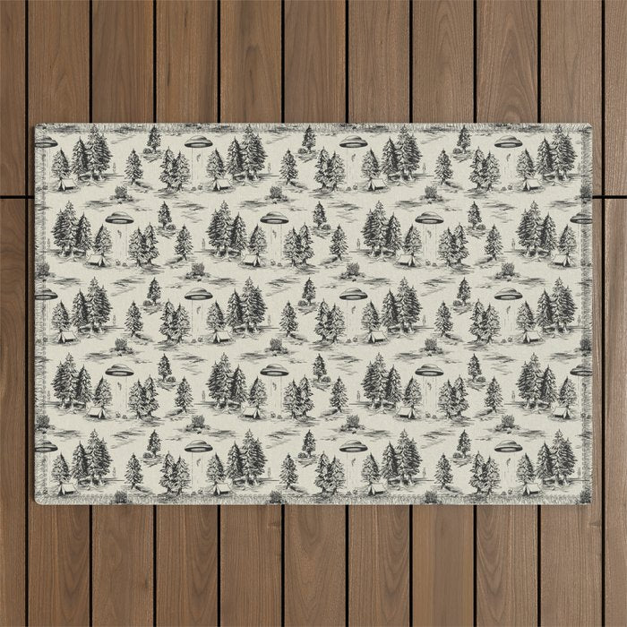 Black Alien Abduction Toile De Jouy Pattern Outdoor Rug Gallery Image 1