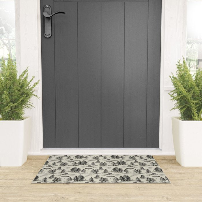 Black Alien Abduction Toile De Jouy Pattern Welcome Mat Gallery Image 3