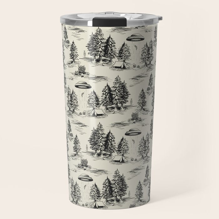Black Alien Abduction Toile De Jouy Pattern Travel Mug Gallery Image 1