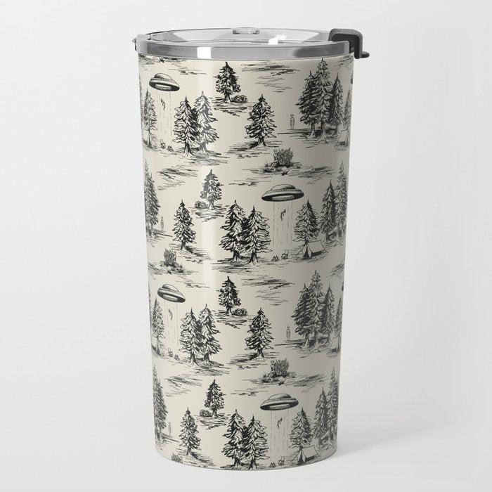 Black Alien Abduction Toile De Jouy Pattern Travel Mug Gallery Image 2