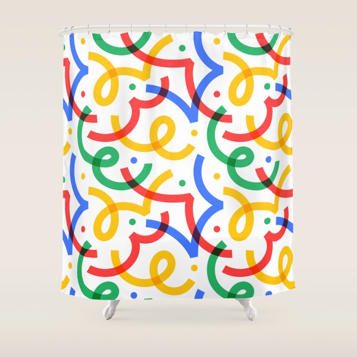 Colorful fun line doodle art pattern Shower Curtain Gallery Image 1