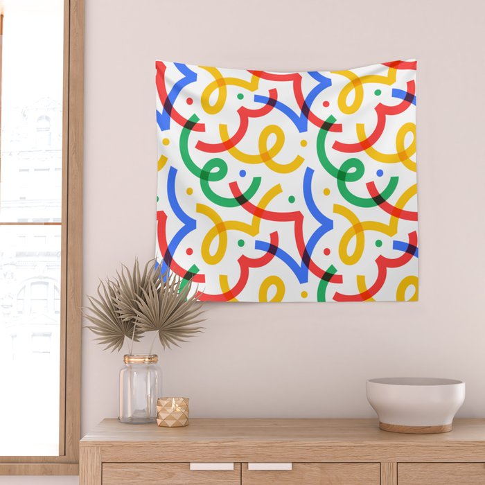 Colorful fun line doodle art pattern Wall Tapestry Gallery Image 2