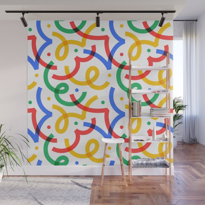 Colorful fun line doodle art pattern Wall Mural Gallery Image 1