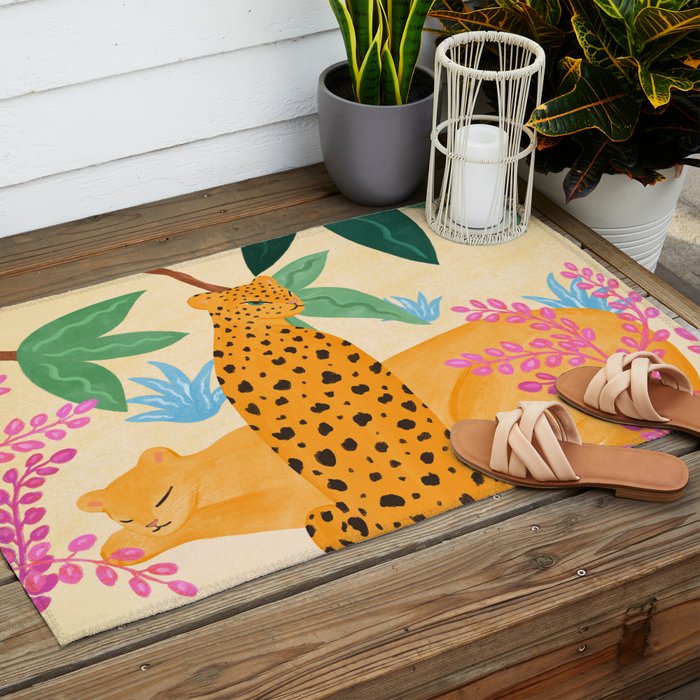 Panthers in Magical Garden Outdoor Rug Gallery Image 2