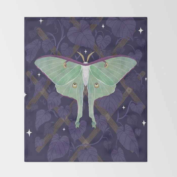 Night Trellis (Luna Moth) Throw Blanket Gallery Image 2