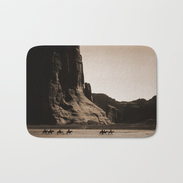Canyon de Chelly - Chinle, Arizona - Navajo Indians on Horseback by Edward Curtis Bath Mat Gallery Image 1