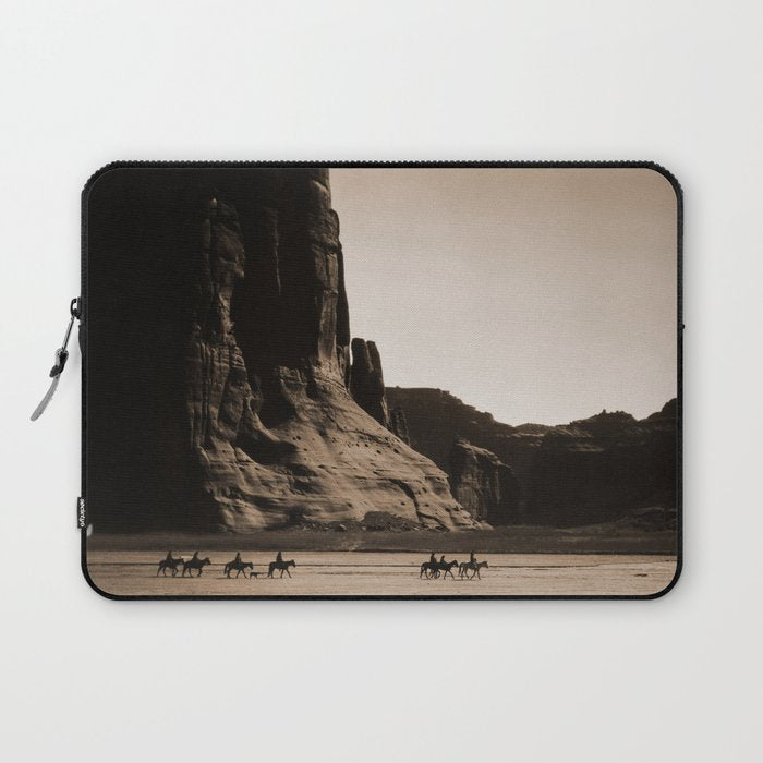 Canyon de Chelly - Chinle, Arizona - Navajo Indians on Horseback by Edward Curtis Laptop Sleeve Gallery Image 1