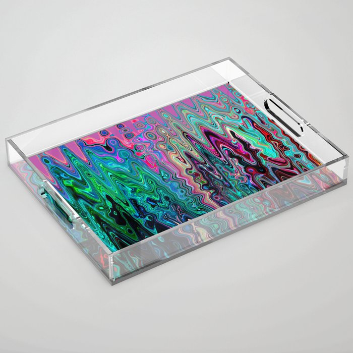 Radiant Resonance Colorful Psychedelic Distorted Paint Acrylic Tray Gallery Image 1