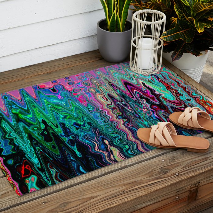Radiant Resonance Colorful Psychedelic Distorted Paint Outdoor Rug Gallery Image 2