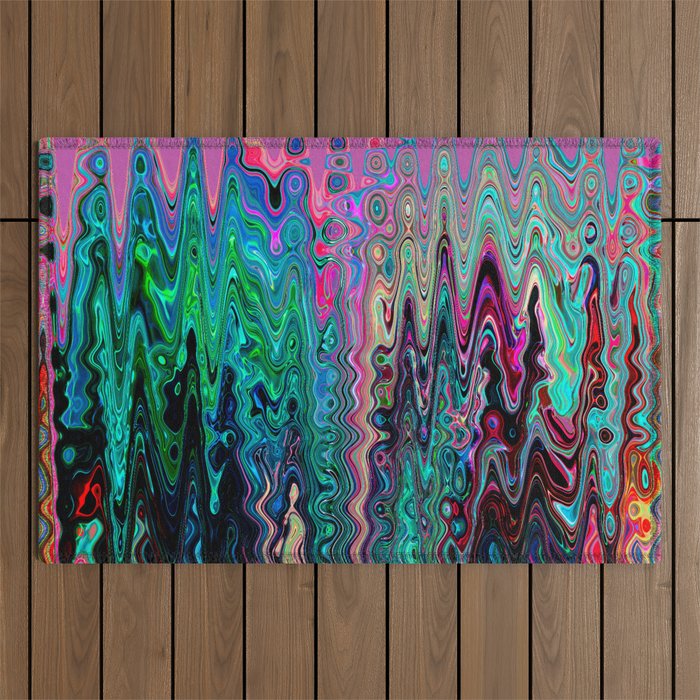Radiant Resonance Colorful Psychedelic Distorted Paint Outdoor Rug Gallery Image 1