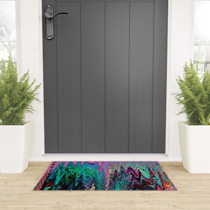 Radiant Resonance Colorful Psychedelic Distorted Paint Welcome Mat Gallery Image 3