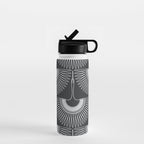 Japanese Crane Ornate Art Deco Dark Monochrome Pattern Water Bottle Gallery Image 1