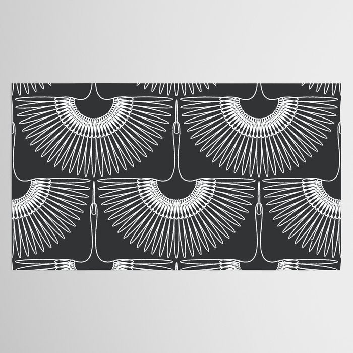 Japanese Crane Ornate Art Deco Dark Monochrome Pattern Tablecloth Gallery Image 2