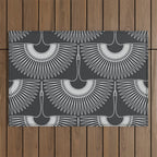 Japanese Crane Ornate Art Deco Dark Monochrome Pattern Outdoor Rug Gallery Image 1