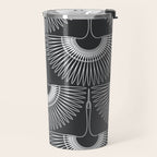 Japanese Crane Ornate Art Deco Dark Monochrome Pattern Travel Mug Gallery Image 2