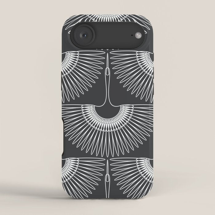 Japanese Crane Ornate Art Deco Dark Monochrome Pattern iPhone Case Gallery Image 2