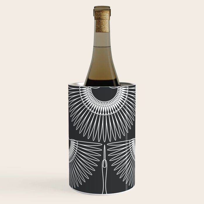 Japanese Crane Ornate Art Deco Dark Monochrome Pattern Wine Chiller Gallery Image 2