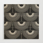 Japanese Crane Ornate Art Deco Dark Monochrome Pattern Wood Wall Art Gallery Image 1