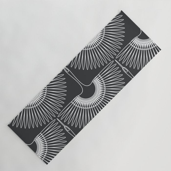 Japanese Crane Ornate Art Deco Dark Monochrome Pattern Yoga Mat Gallery Image 1