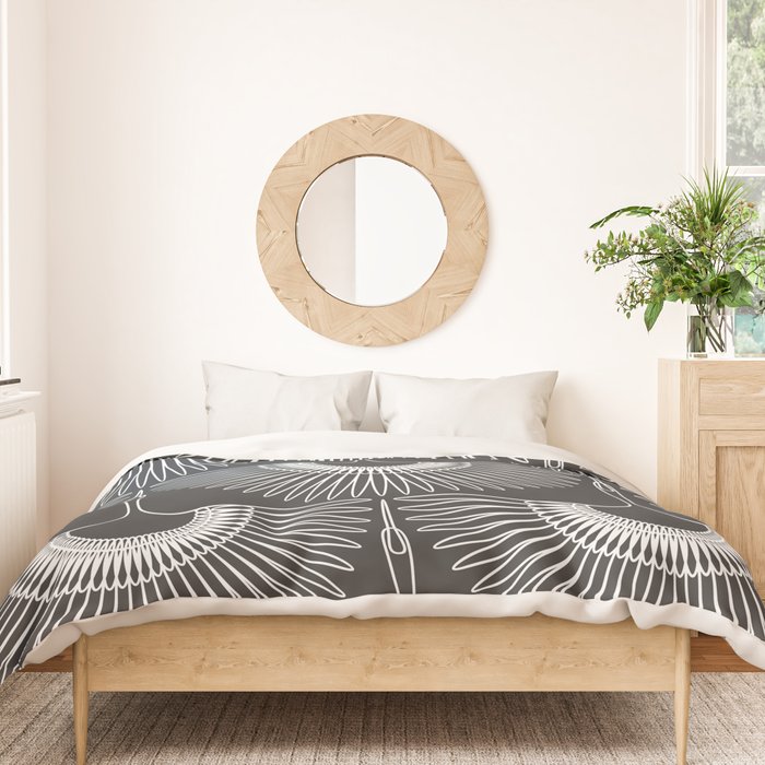 Japanese Crane Ornate Art Deco Dark Monochrome Pattern Duvet Cover Gallery Image 3