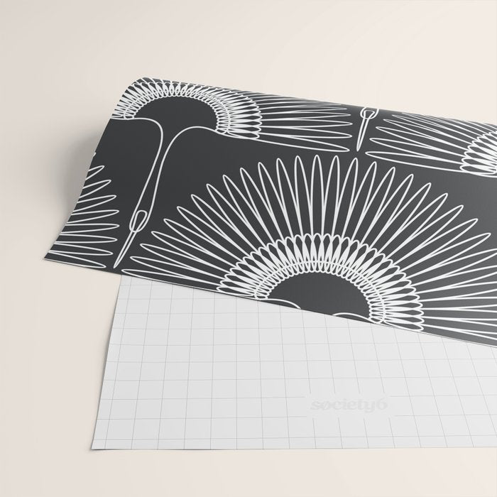 Japanese Crane Ornate Art Deco Dark Monochrome Pattern Wrapping Paper Gallery Image 2