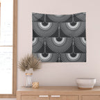 Japanese Crane Ornate Art Deco Dark Monochrome Pattern Wall Tapestry Gallery Image 2