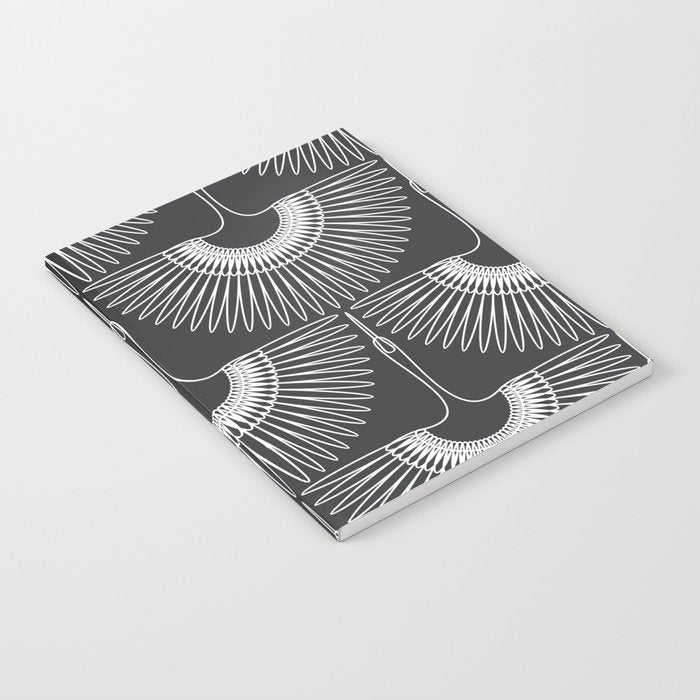 Japanese Crane Ornate Art Deco Dark Monochrome Pattern Notebook Gallery Image 1