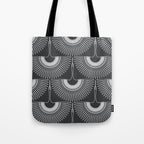 Japanese Crane Ornate Art Deco Dark Monochrome Pattern Tote Bag Gallery Image 1