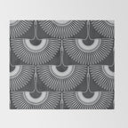 Japanese Crane Ornate Art Deco Dark Monochrome Pattern Throw Blanket Gallery Image 2