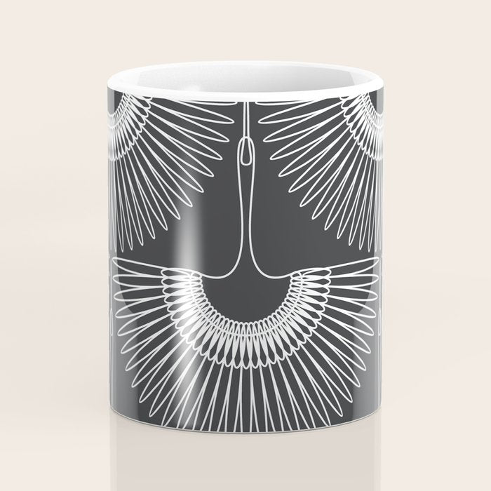 Japanese Crane Ornate Art Deco Dark Monochrome Pattern Coffee Mug Gallery Image 4
