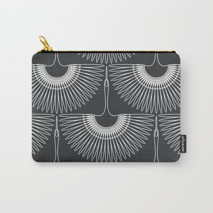 Japanese Crane Ornate Art Deco Dark Monochrome Pattern Carry All Pouch Gallery Image 1