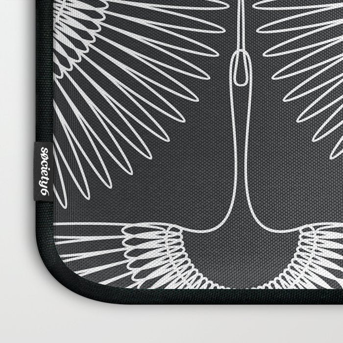 Japanese Crane Ornate Art Deco Dark Monochrome Pattern Laptop Sleeve Gallery Image 3
