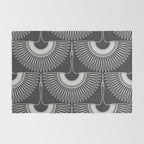 Japanese Crane Ornate Art Deco Dark Monochrome Pattern Rug Gallery Image 2