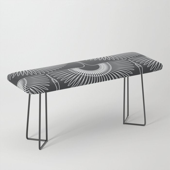 Japanese Crane Ornate Art Deco Dark Monochrome Pattern Bench Gallery Image 1