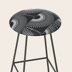 Japanese Crane Ornate Art Deco Dark Monochrome Pattern Stool Gallery Image 2