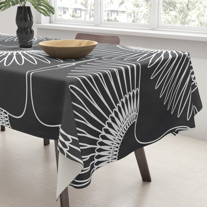 Japanese Crane Ornate Art Deco Dark Monochrome Pattern Tablecloth Gallery Image 3