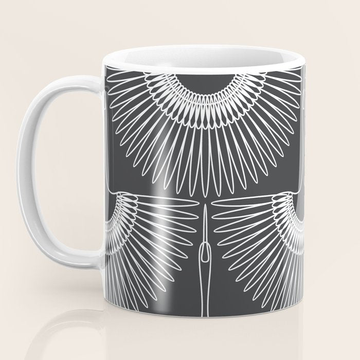 Japanese Crane Ornate Art Deco Dark Monochrome Pattern Coffee Mug Gallery Image 3