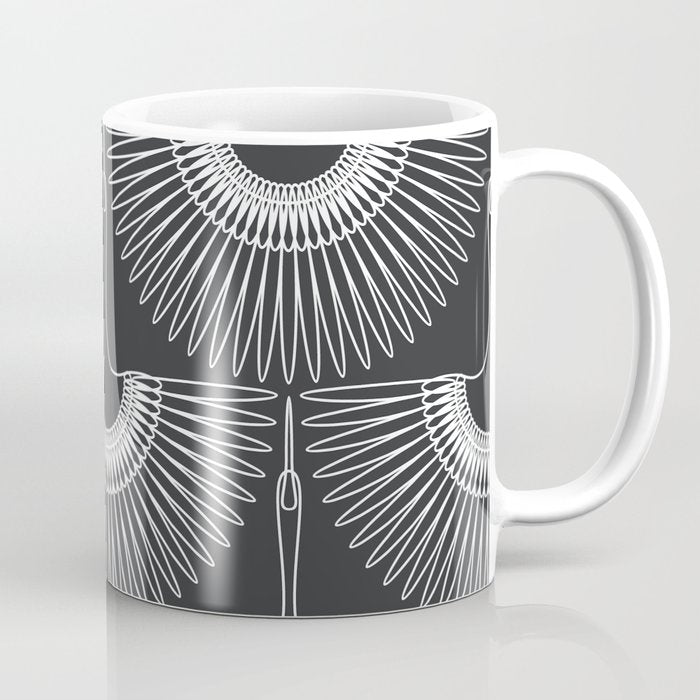 Japanese Crane Ornate Art Deco Dark Monochrome Pattern Coffee Mug Gallery Image 1