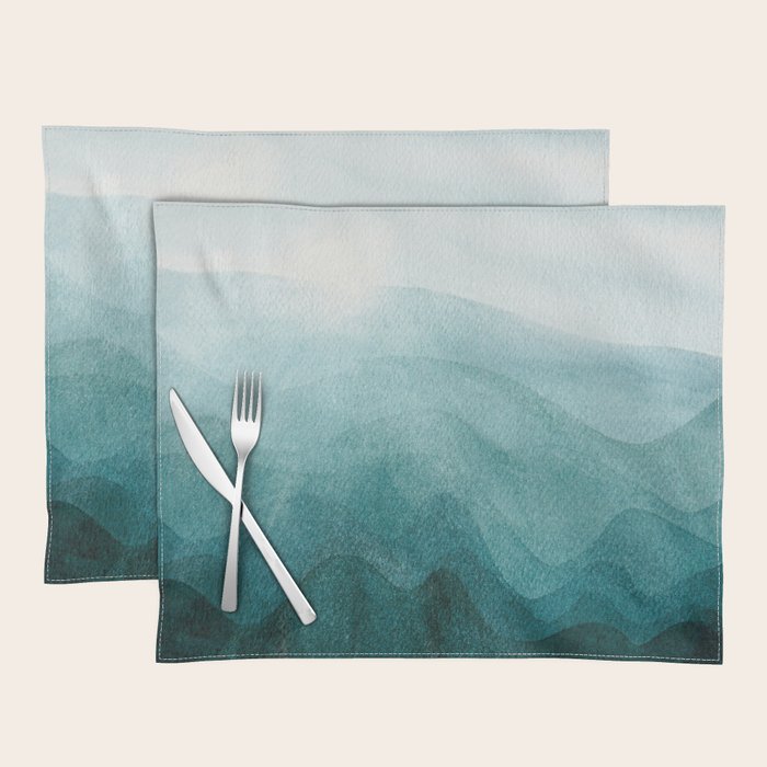 Sunrise in the mountains, dawn, teal, abstract watercolor Placemat Gallery Image 1