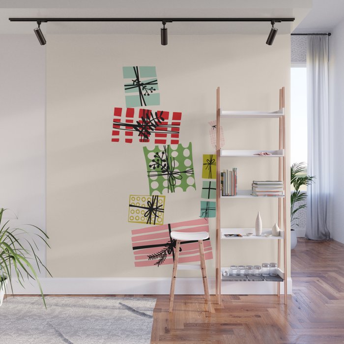 Wobbly pile of Christmas presents Wall Mural Gallery Image 1