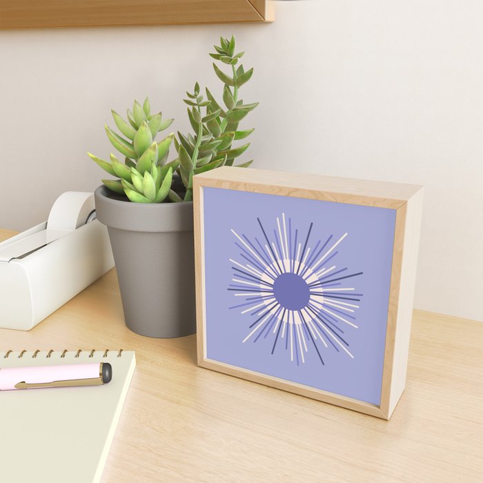 Retro Minimalist Sunburst Double Sun in Light Periwinkle Purple and Cream Mini Art Print Gallery Image 2