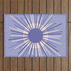 Retro Minimalist Sunburst Double Sun in Light Periwinkle Purple and Cream Outdoor Rug Gallery Image 1