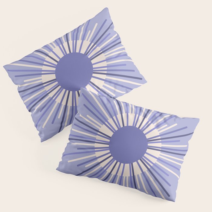 Retro Minimalist Sunburst Double Sun in Light Periwinkle Purple and Cream Pillow Sham Gallery Image 3