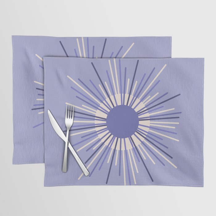 Retro Minimalist Sunburst Double Sun in Light Periwinkle Purple and Cream Placemat Gallery Image 1