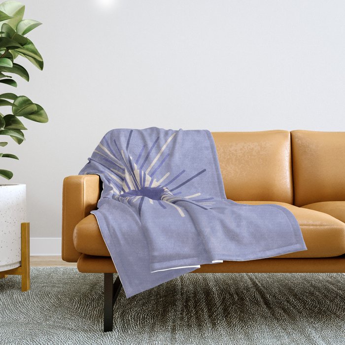 Retro Minimalist Sunburst Double Sun in Light Periwinkle Purple and Cream Throw Blanket Gallery Image 1