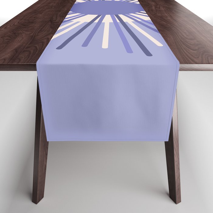 Retro Minimalist Sunburst Double Sun in Light Periwinkle Purple and Cream Table Runner Gallery Image 1