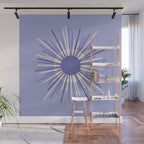 Retro Minimalist Sunburst Double Sun in Light Periwinkle Purple and Cream Wall Mural Gallery Image 1