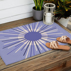 Retro Minimalist Sunburst Double Sun in Light Periwinkle Purple and Cream Outdoor Rug Gallery Image 2