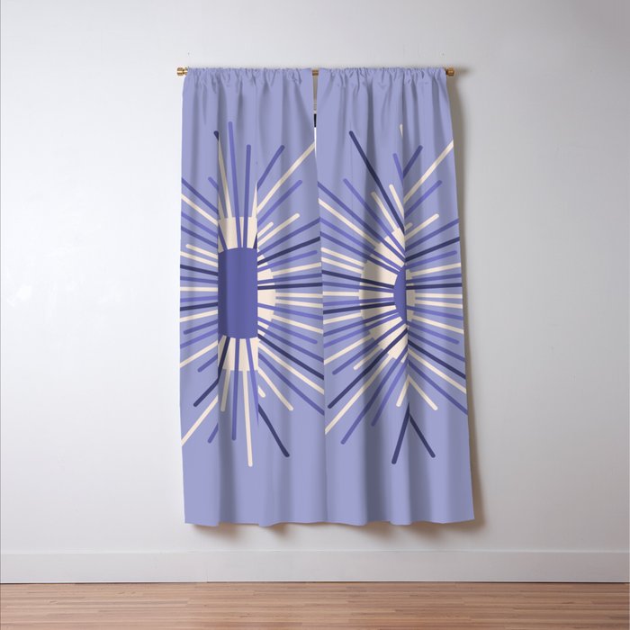 Retro Minimalist Sunburst Double Sun in Light Periwinkle Purple and Cream Window Curtain Gallery Image 3