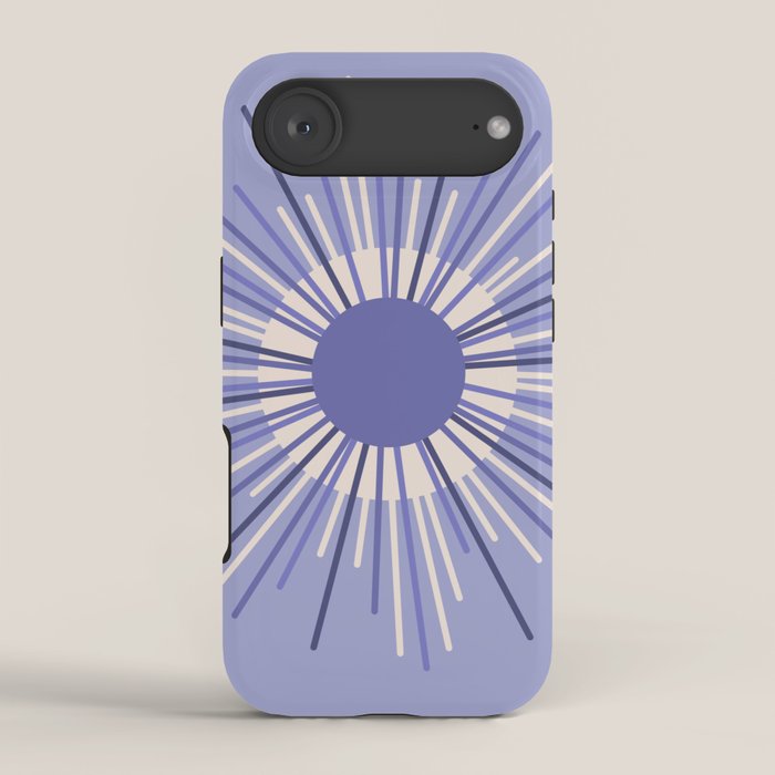 Retro Minimalist Sunburst Double Sun in Light Periwinkle Purple and Cream iPhone Case Gallery Image 2